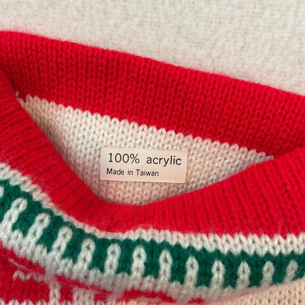 Christmas‎ Stocking Knitted Knit White Candy Canes Holly Leaves Merry Taiwan